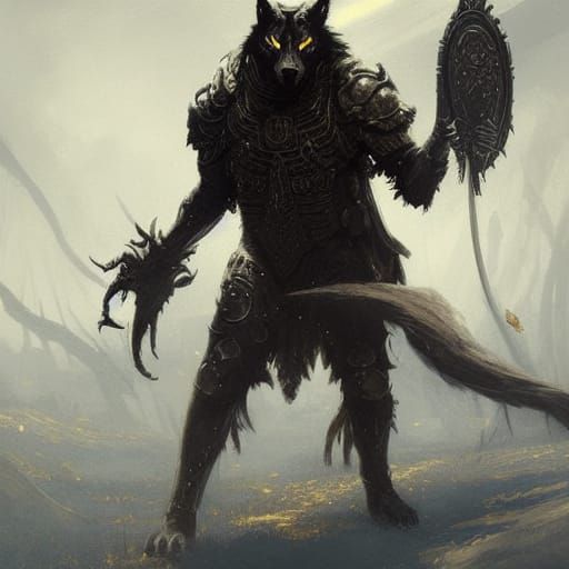 Armored Black Werewolf in Fantasy Art Style
