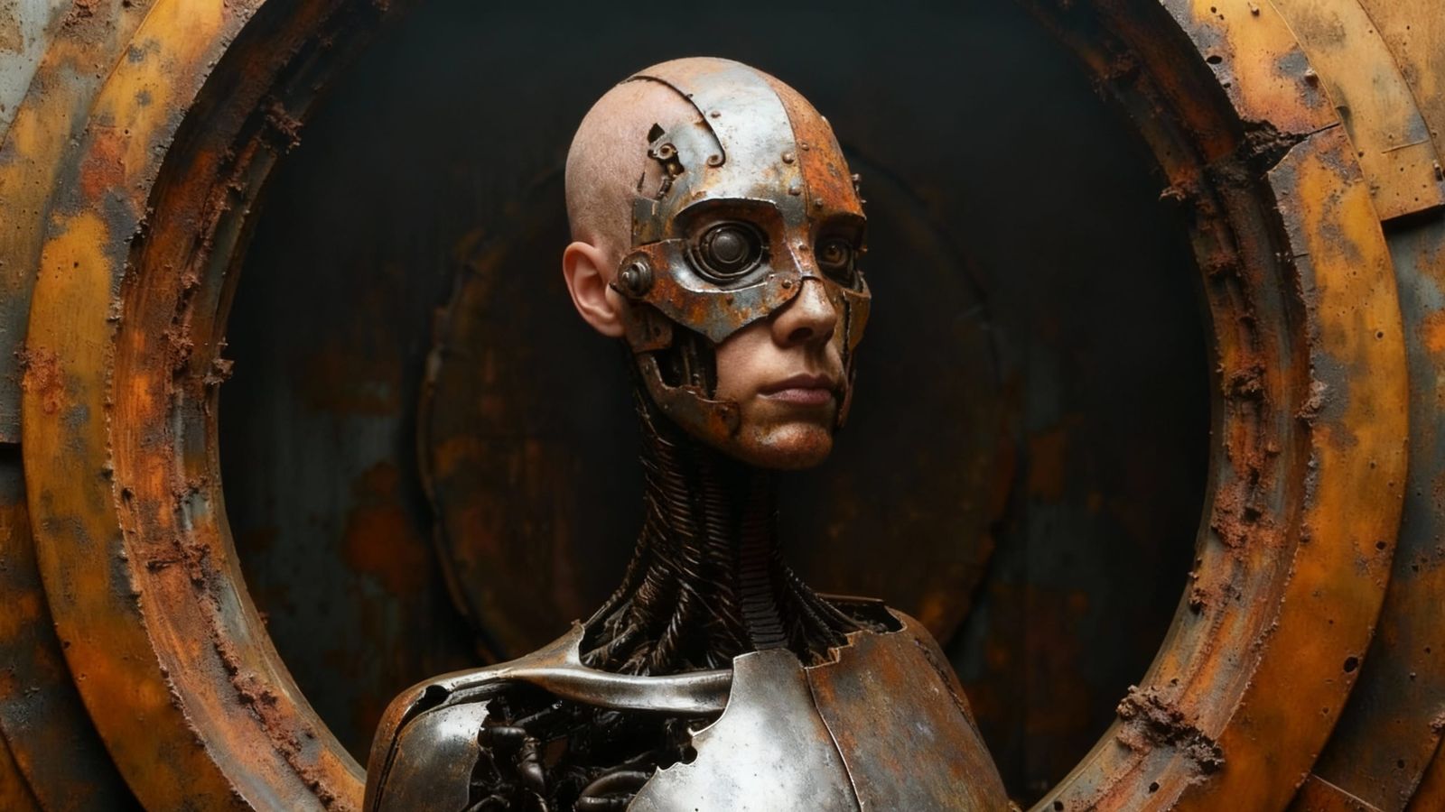 Trash Punk Cyborg in Polished Bronze