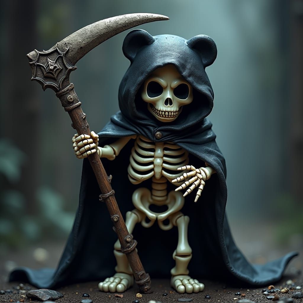 Grim Reaper Gummy Bear Skeleton in Dark Fantasy Style