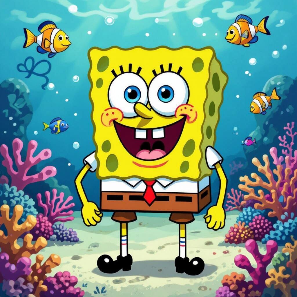 SpongeBob SquarePants in Bikini Bottom Cartoon Style