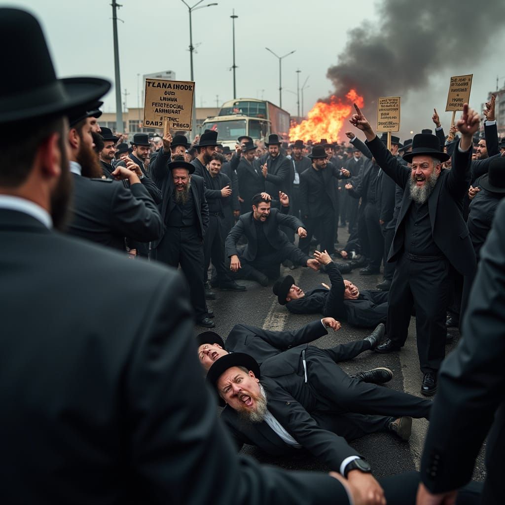 Ultra-Orthodox Jewish Men Protest on Israeli Highway