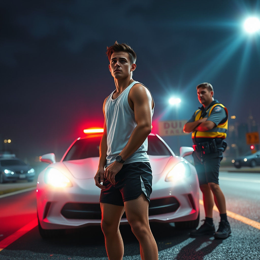Young Man Confronted at Neon-Lit DUI Checkpoint