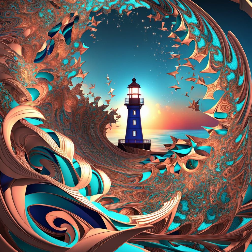 Abstract Fractal Lighthouse in Zentangle Style