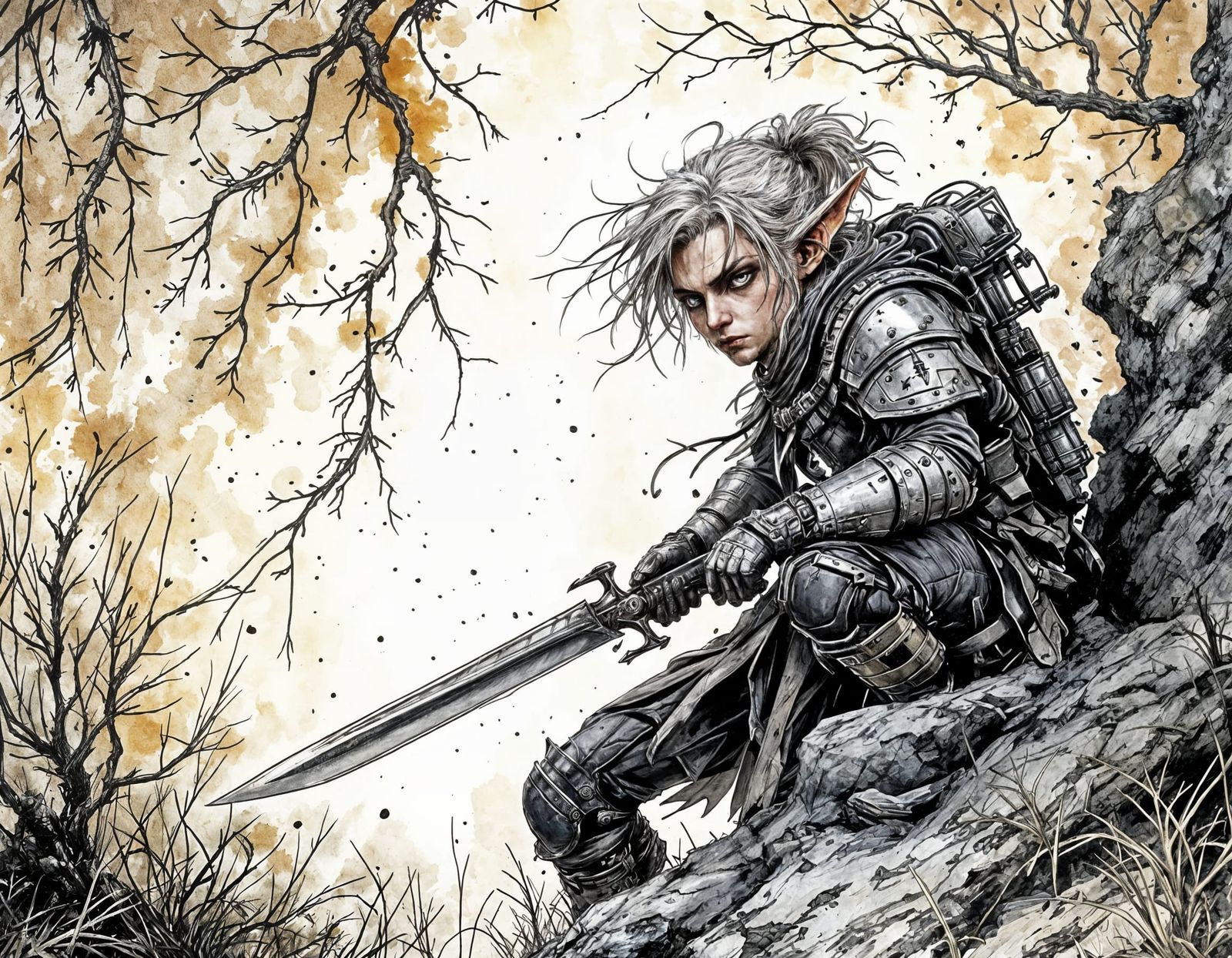 Magitech Ranger in Wildscape: Ink Drawing