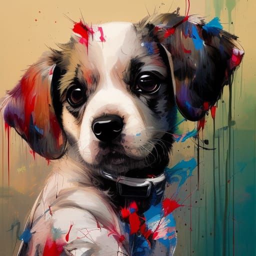 Adorable Puppy Portrait in Textured Speedpaint Style
