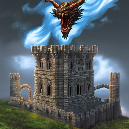 Chromed Gothic Castle Turret with Dragon Guardian