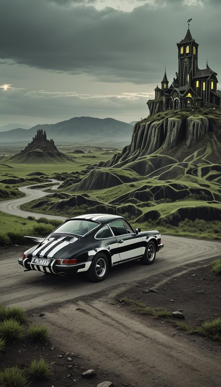 Beetlejuice Porsche 911 in Surreal Landscape