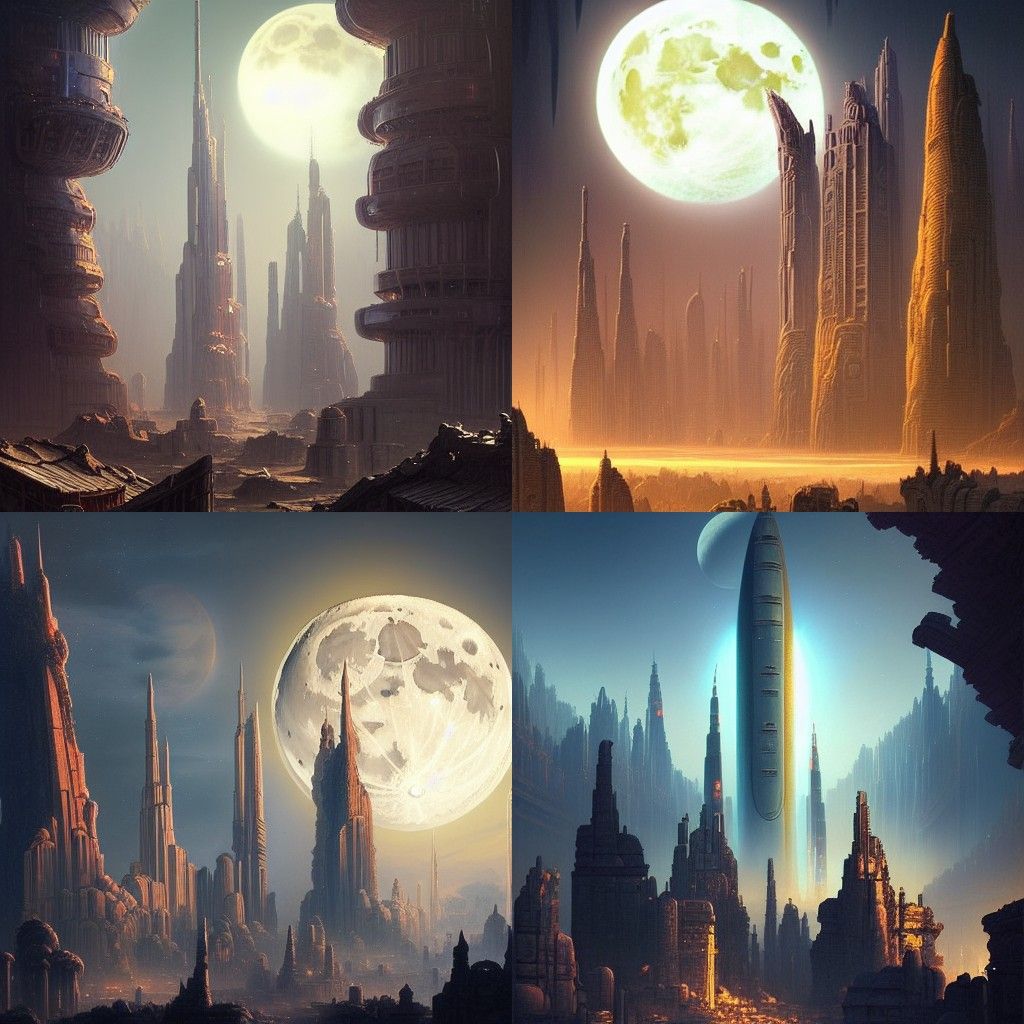 Futuristic Moon City Ruins in Fantasy Style