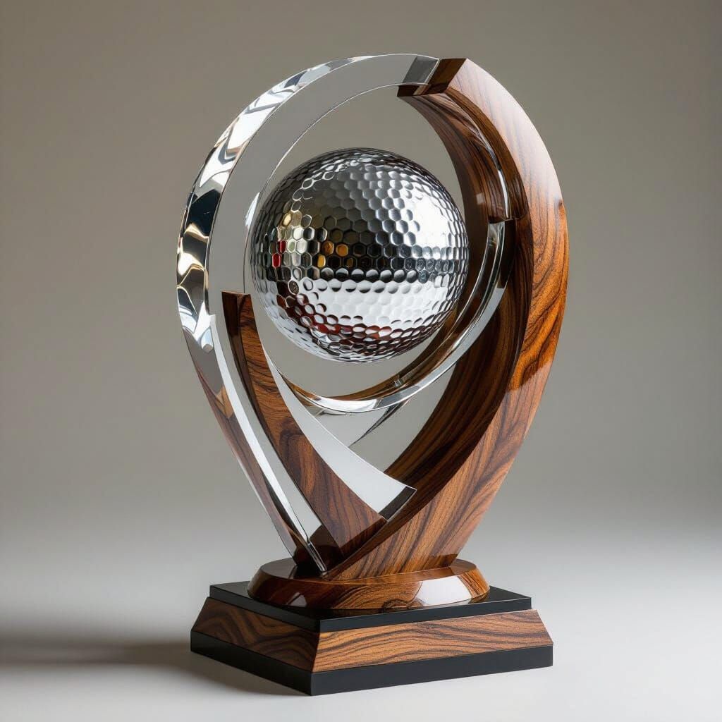 Modern Golf Trophy of Wood, Metal, and Acrylic