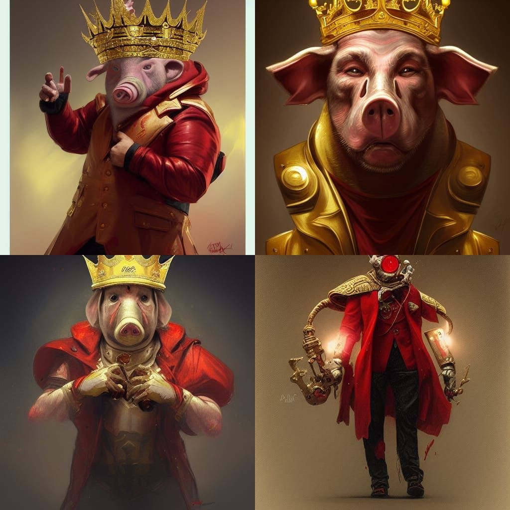 Pigman in Crown and Coat: Detailed Digital Portrait