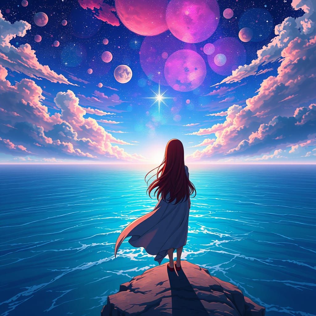 Ethereal Anime Goddess Serenades the Endless Ocean