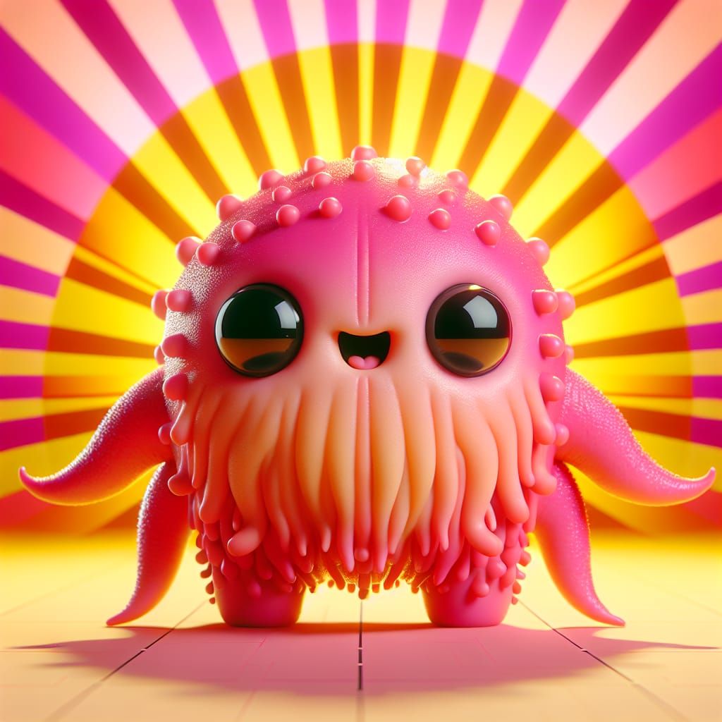Adorable Pink Octopus Monster in Early Animation Style