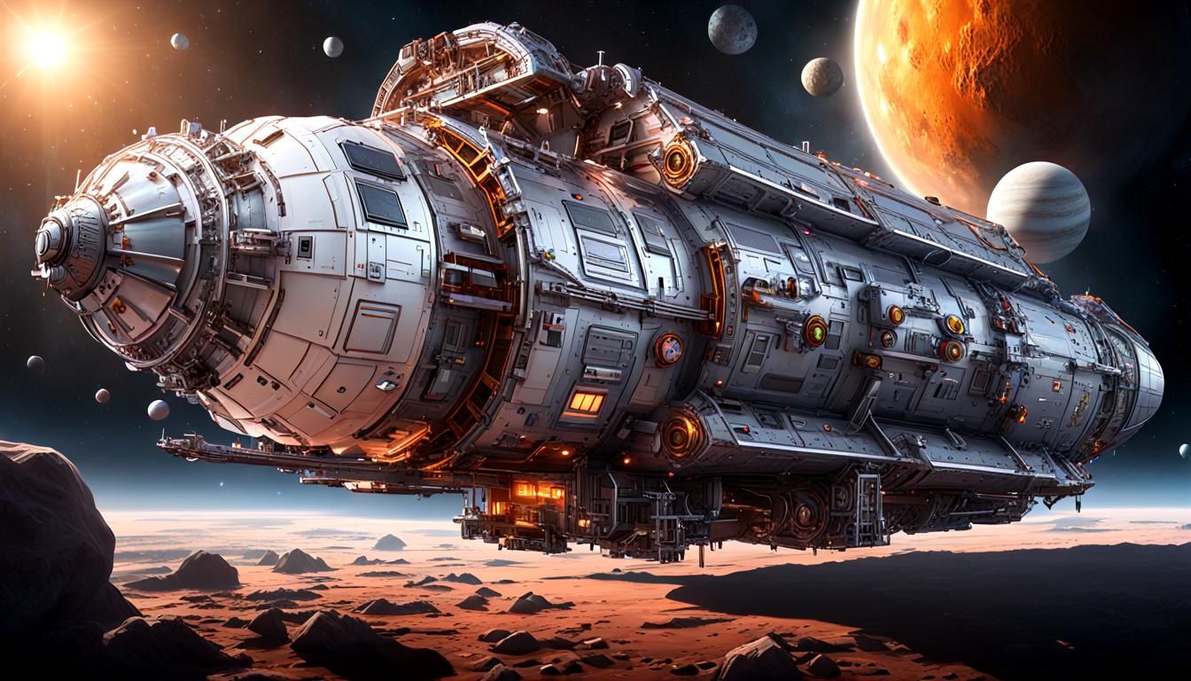 Schooner Spacecraft Exploring New Solar System in 8K