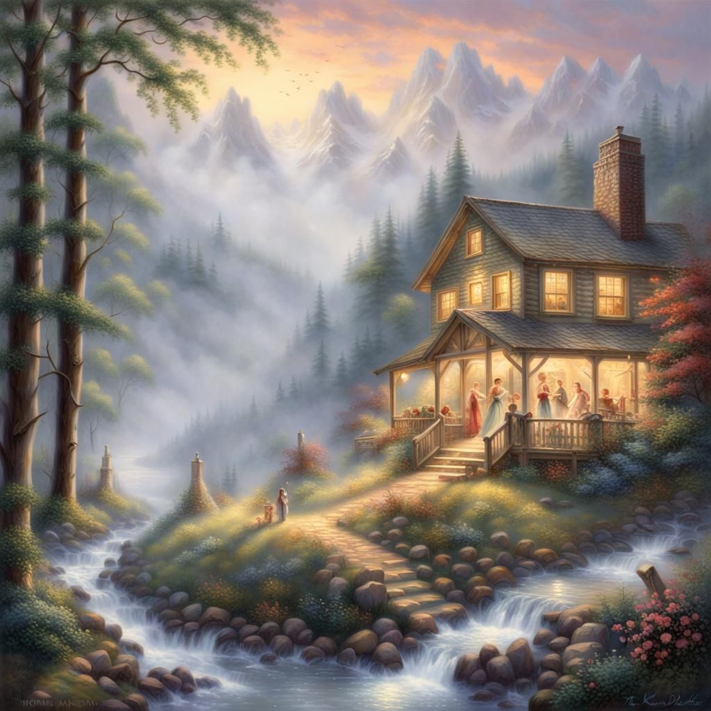 Ethereal Fantasy Scene with Seven Brides