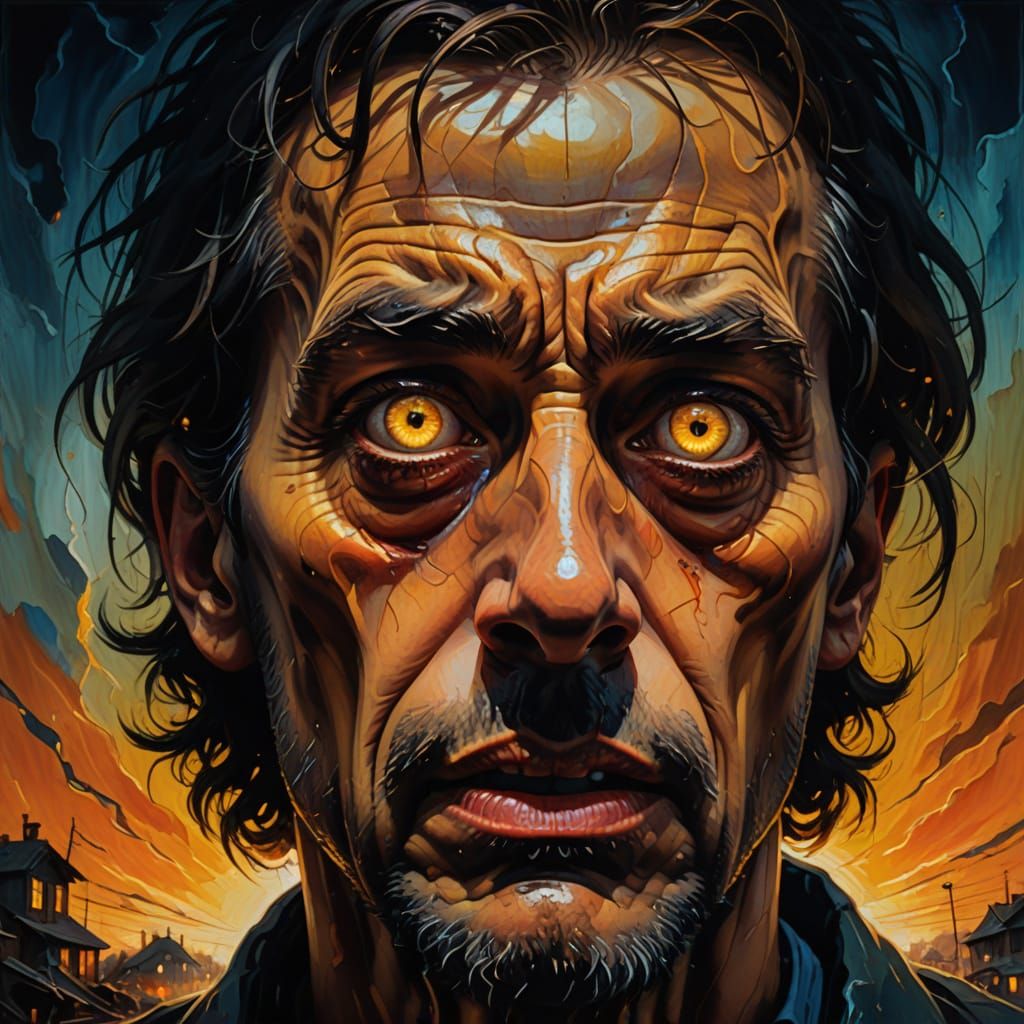 Scared Person in Surrealist Oil Painting