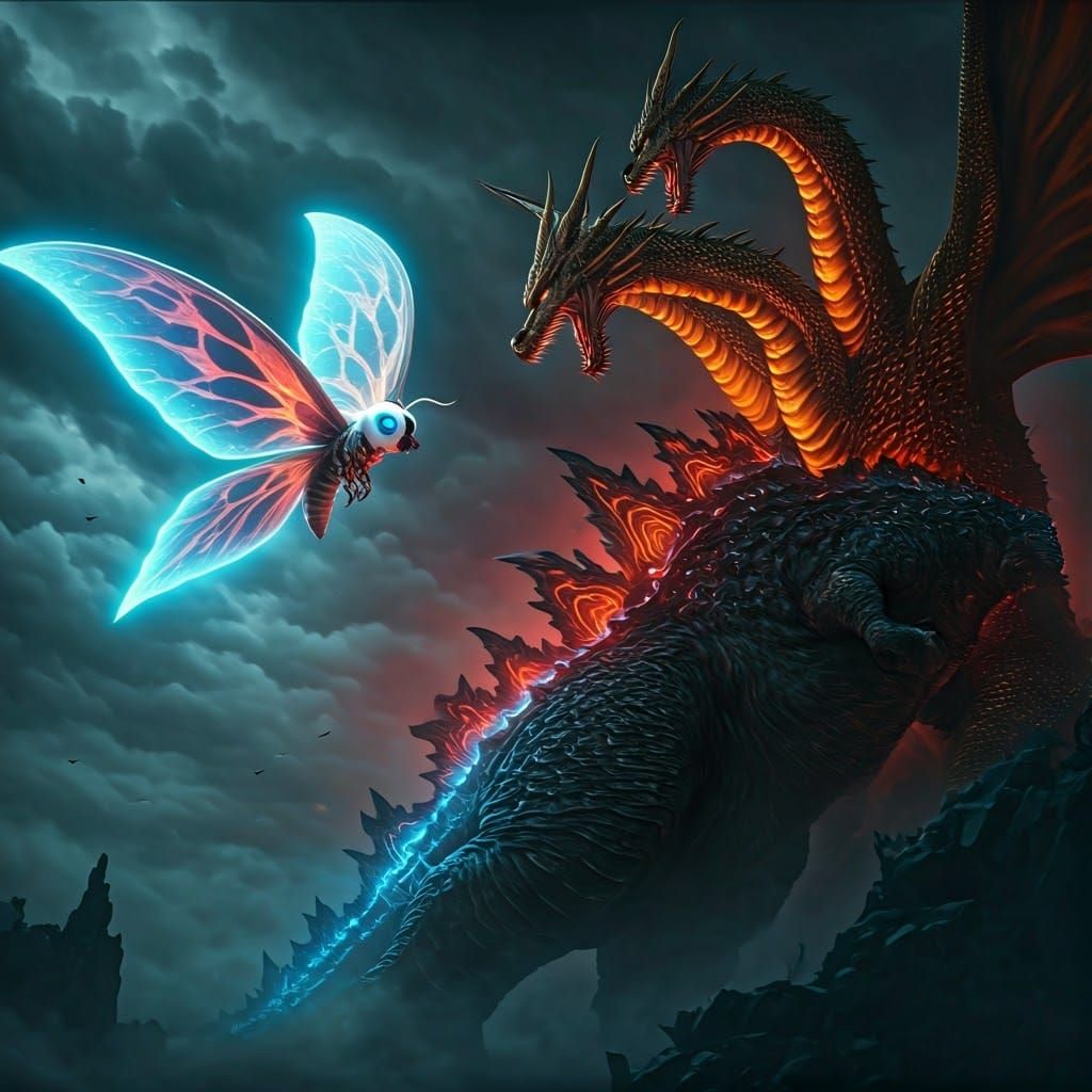 Godzilla and Mothra vs King Ghidorah in Apocalyptic Battle