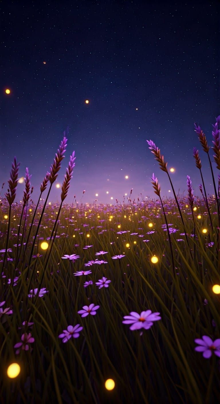 Mystical Starlit Meadow Inspired by Art Nouveau