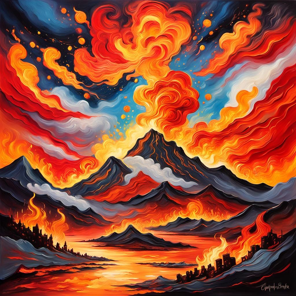 Fiery World: An Expressionist Gouache Impasto Masterpiece