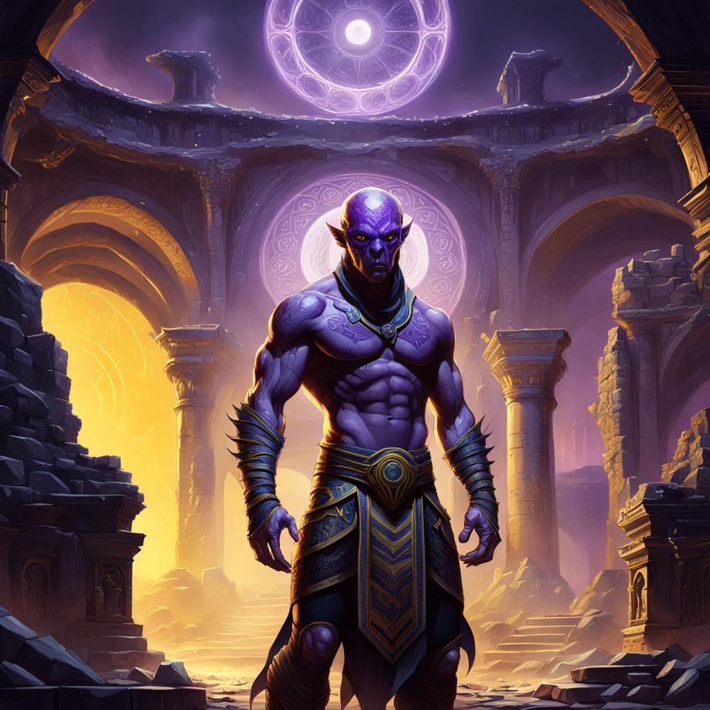 Alien Wrestler in Mystical Arena: Dark Fantasy Art