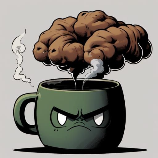 Grumpy Coffee Mug with Steam in Comic Book Style