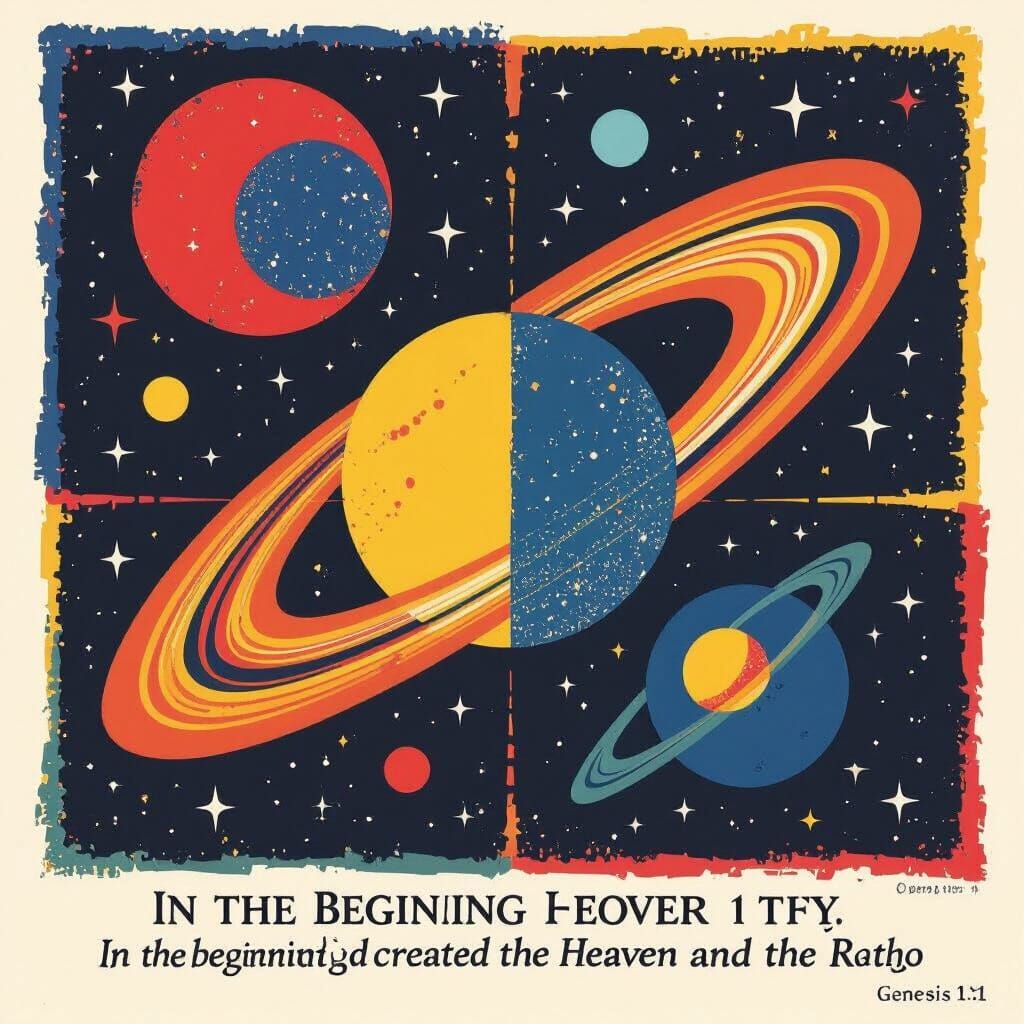 Genesis 1:1 Cosmos in Silkscreen Pop Art Style