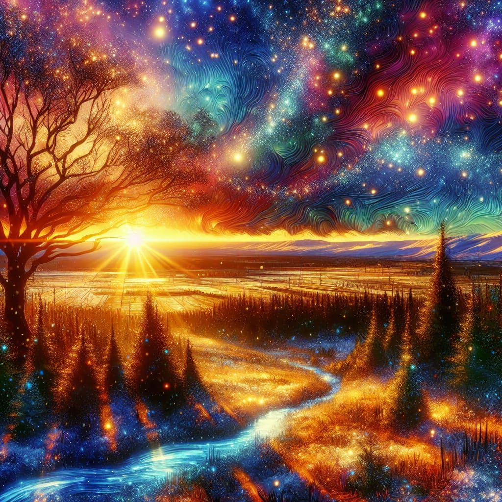 Vibrant Solstice Sunrise Over the Plains in Hyperrealistic D...