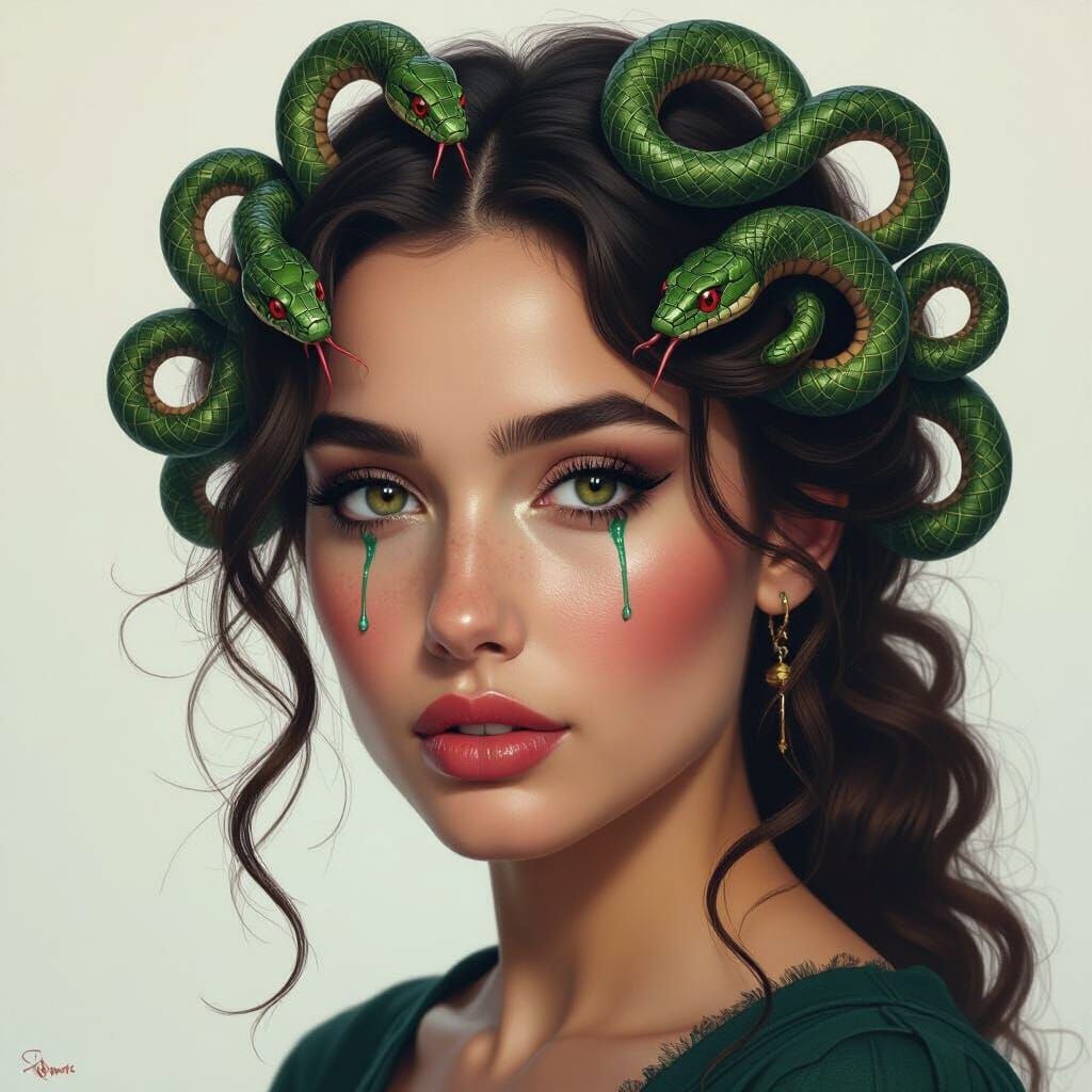 Hyperrealistic Medusa Portrait with Snakes and Tears