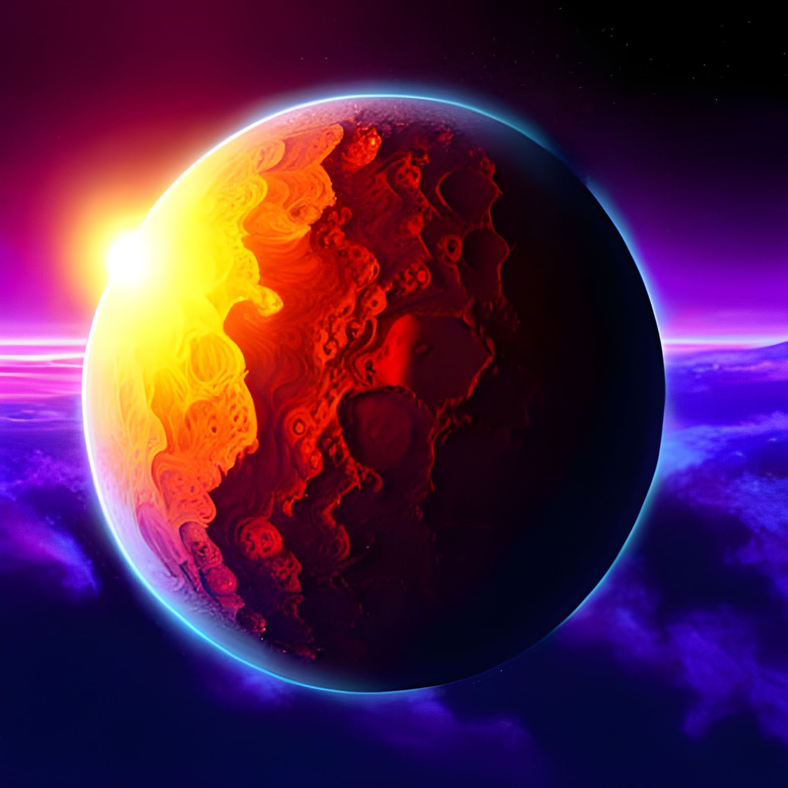 Beautiful Earth-like Planet in Synthwave Style