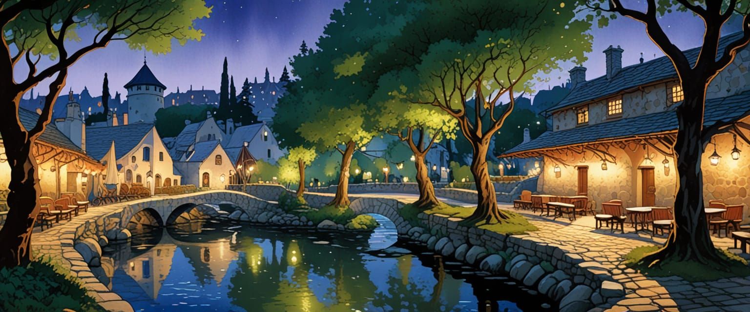 Vibrant Town Square in Comic Book Style