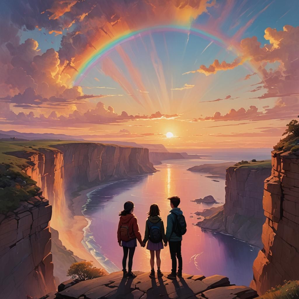 Sunset Silhouettes: Hyperrealistic Concept Art of Youthful W...