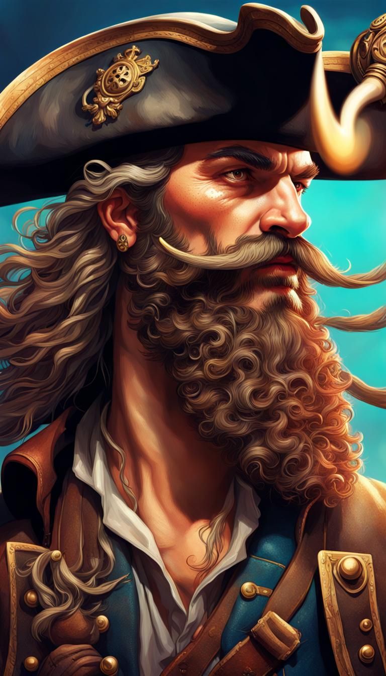 Intricately Detailed Pirate Hook Portrait in Splash Art