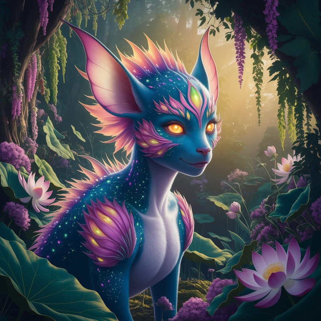 Mythical Lotus Creature in Vibrant Fantasy Portrait
