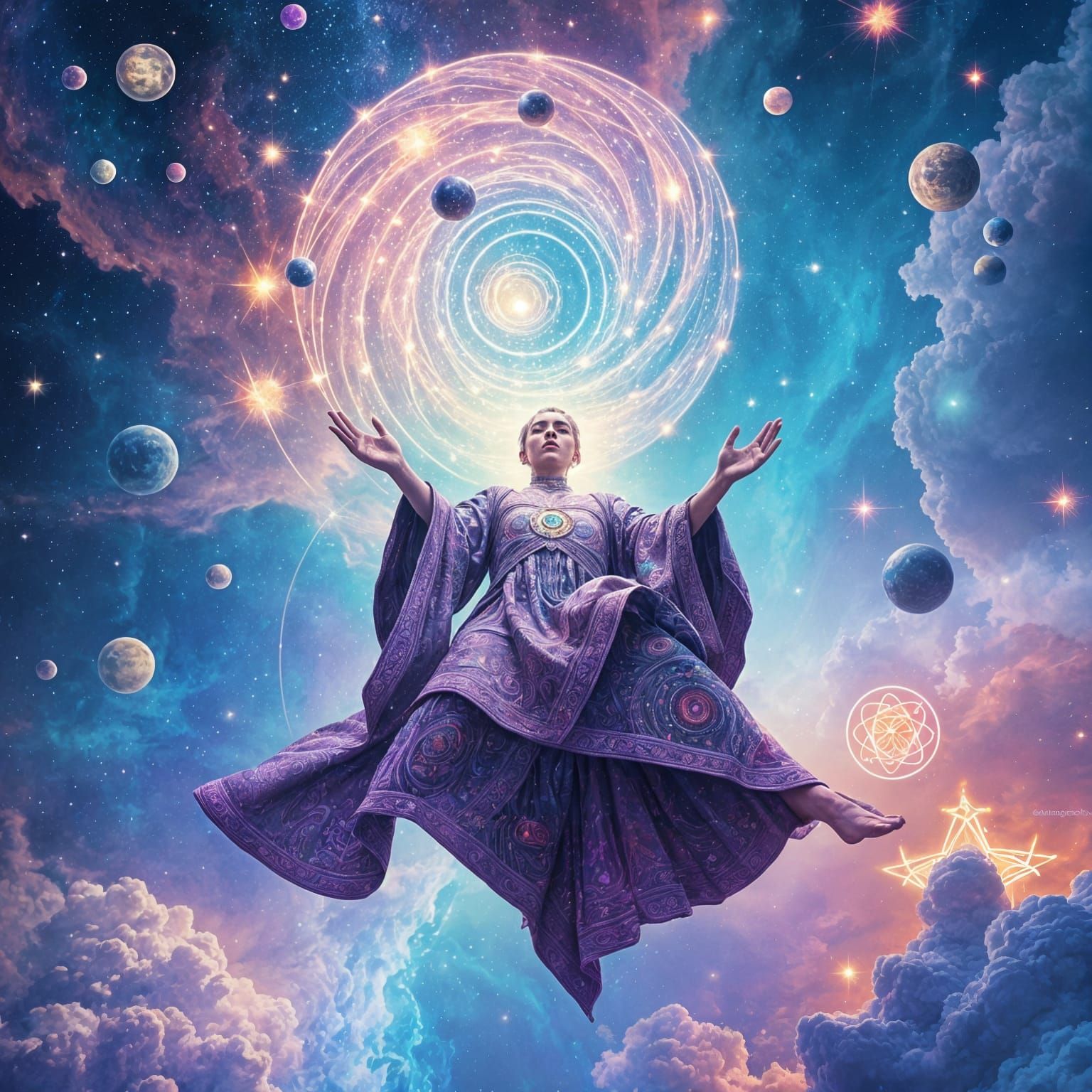 Cosmic Voyager in Vibrant Nebula