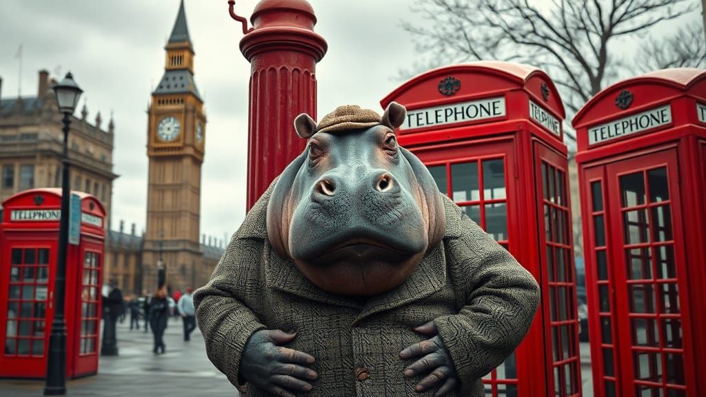 Hippo's London Adventure: Photorealistic Cityscape