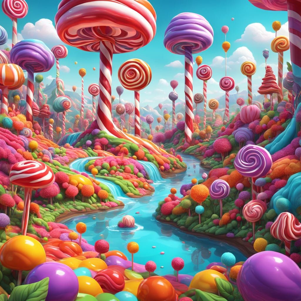 Whimsical Hyperrealistic Lollipop Forest in Hyperdetailed Di...