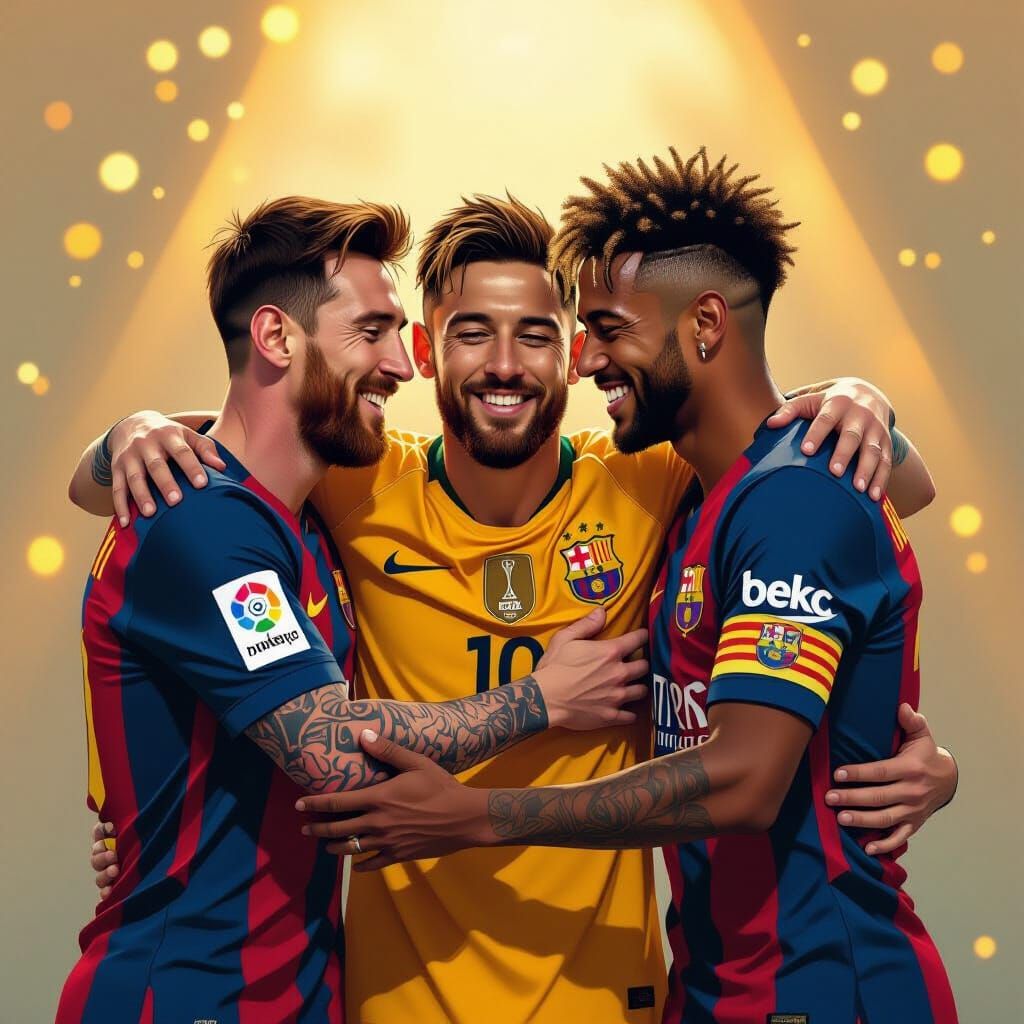 Messi, Ronaldo, and Neymar Embrace: Digital Art