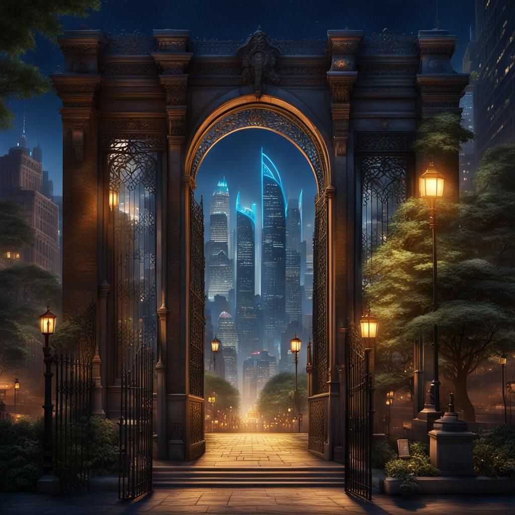 Bustling City Gate Made of Books