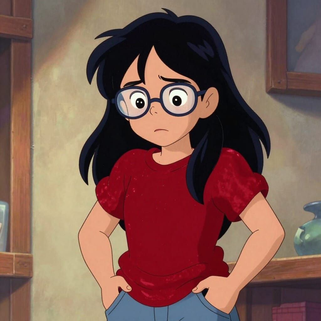 Worried Young Woman in Cartoon Style