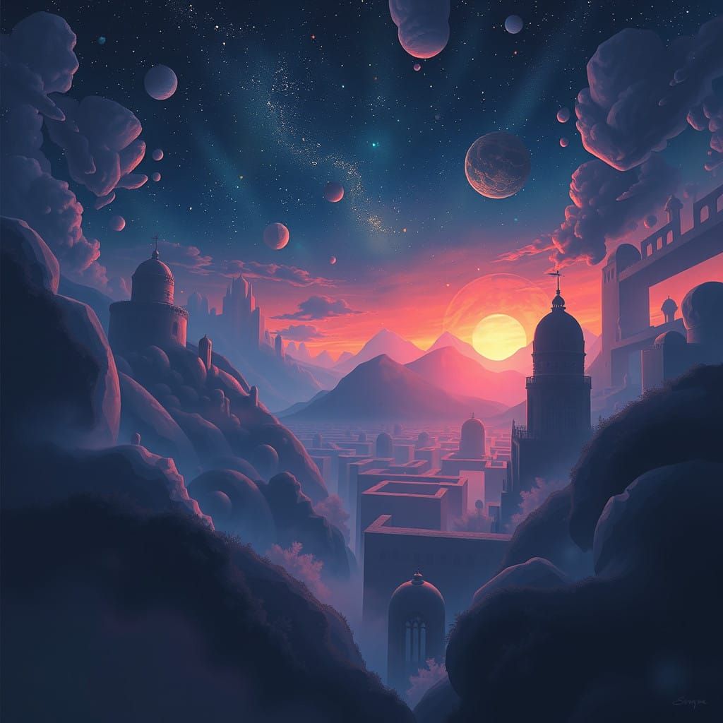 Bots Surreal Dreamscape in Ethereal Architecture