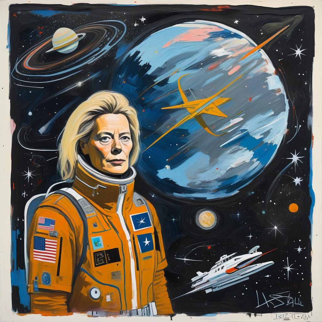 President's Sci-Fi Voyage: Basquiat-esque Oil Portrait