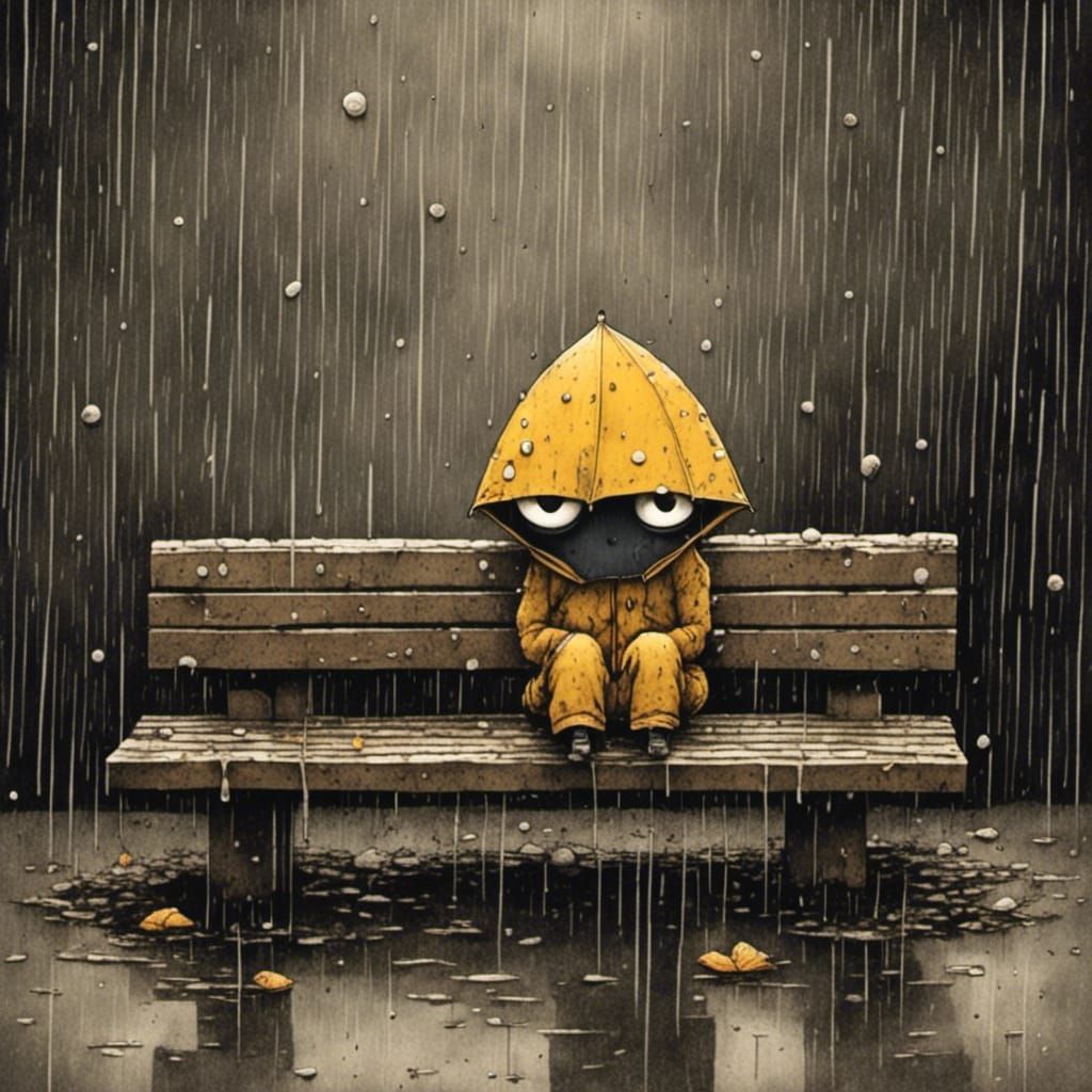 Heartbreaking Creature in Rain, Collage Style