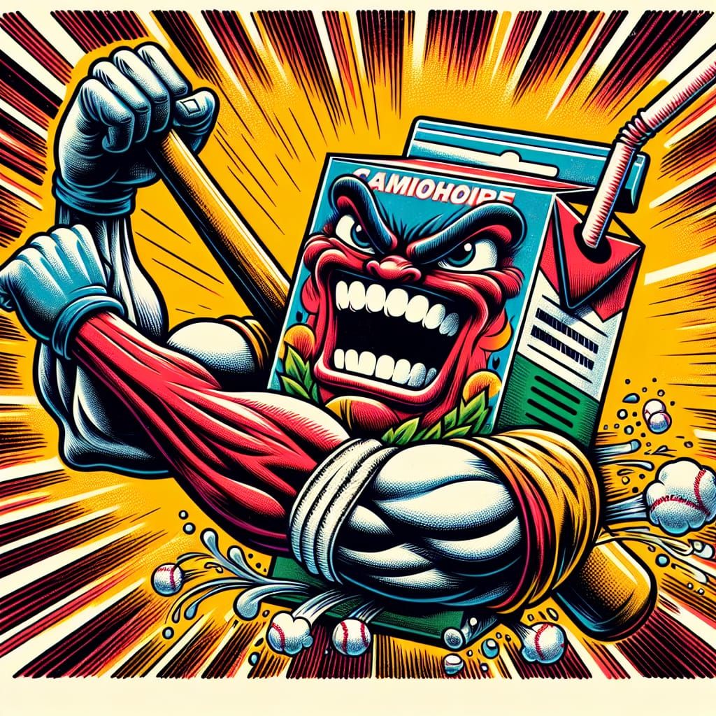 Cartoon Juice Box Baseball Player in Art Nouveau Style