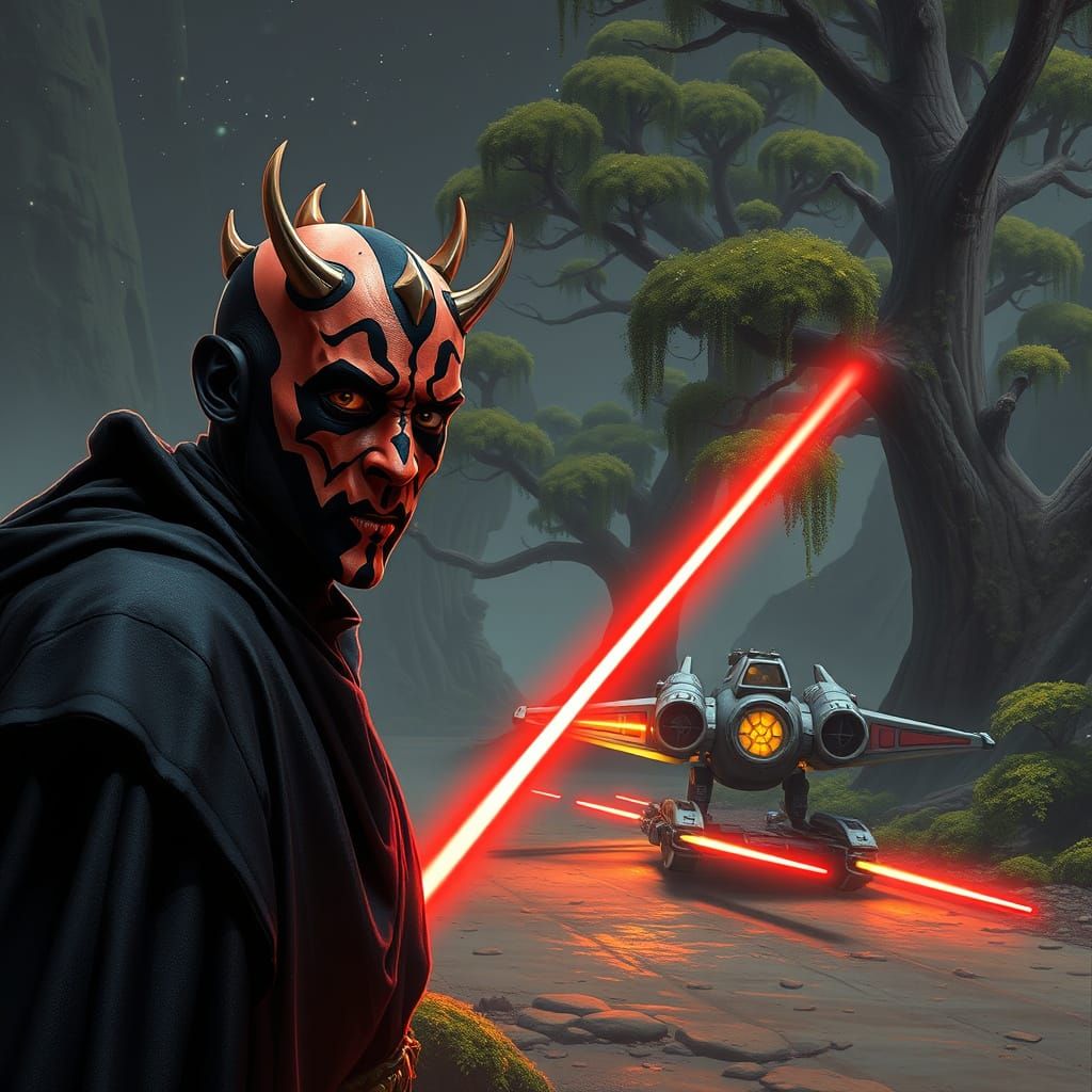 Darth Maul in Forest with Starfighter