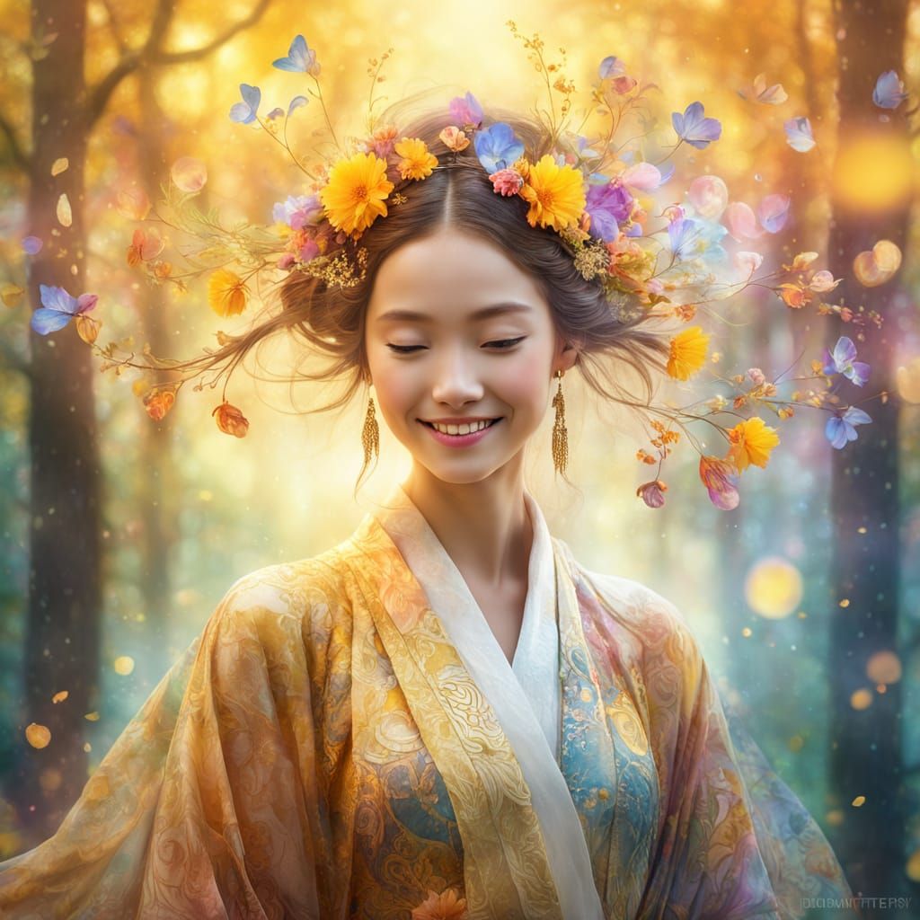 Ethereal Flower Goddess Portrait in Digital Art