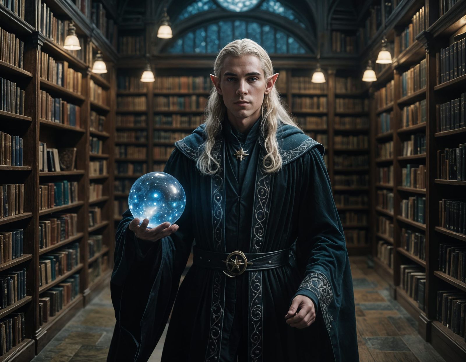 Handsome Elf Wizard with Star Lantern: Cinematic Portrait