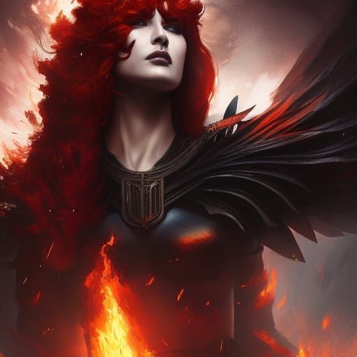 Fiery Redhead Goddess in Gothic Art Style