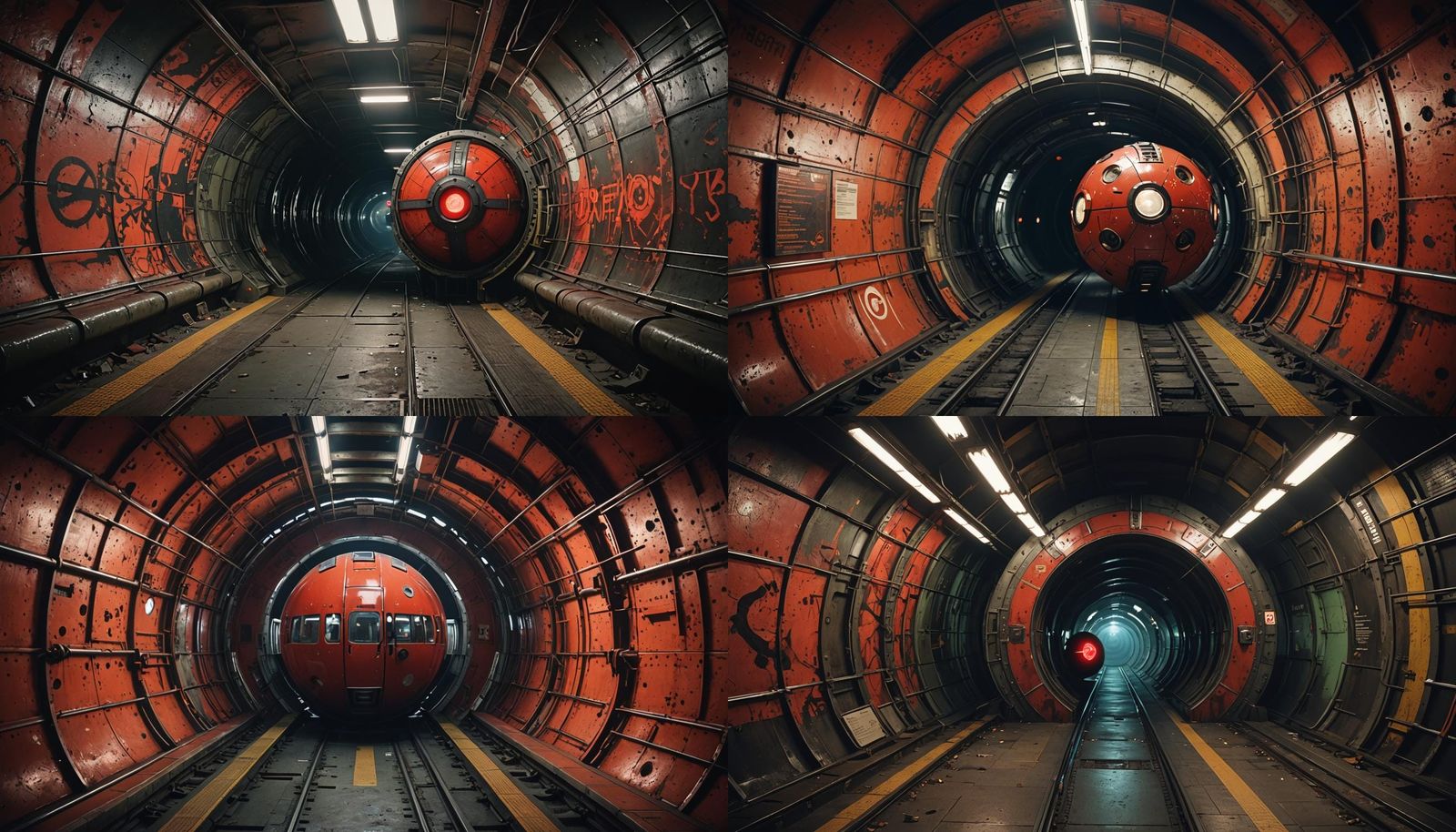 Apocalyptic Subway Tunnel with Red Radiation Glow