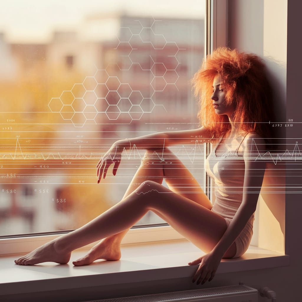 Glitch Art Portrait with Fractal Overlays and Cityscape