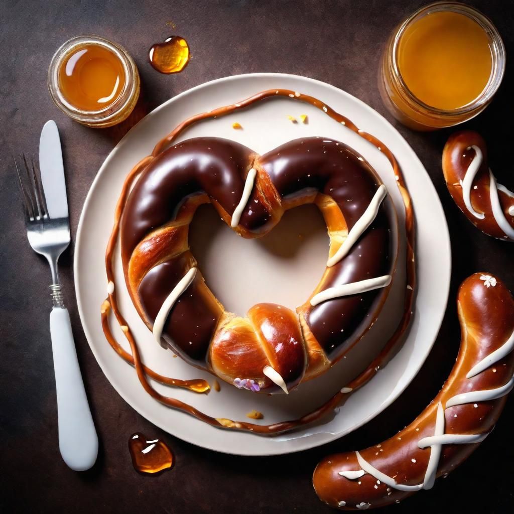 Honey Chocolate Pretzel Served with Utensils