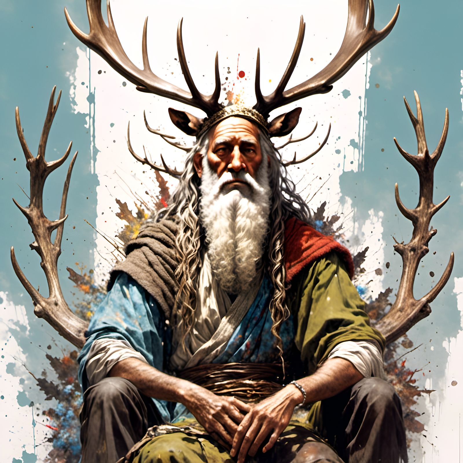 Moses with Antlers: A Splatter Graffiti Portrait